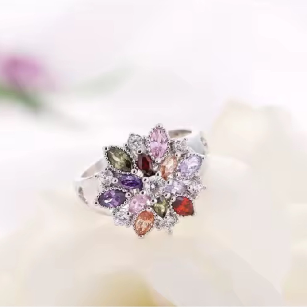 Colorful Crystal Bloom Statement Ring - image 3